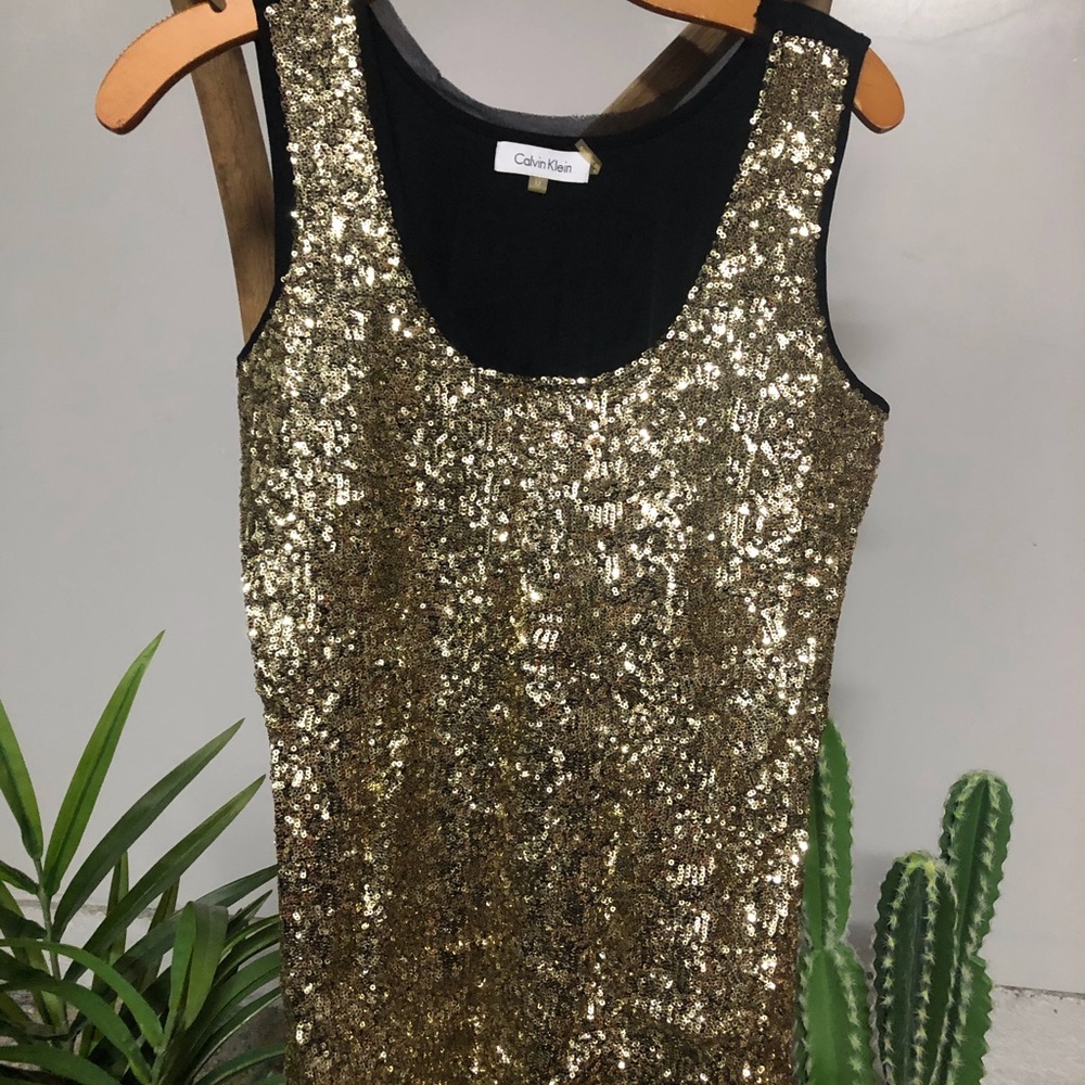 Calvin Klein Gold Sequin Tank Top Size M